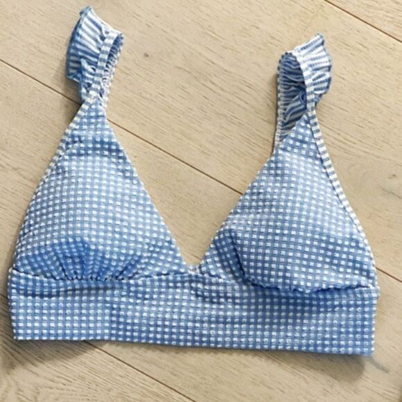 Aerie Plaid gingham ruffle bikini top Size Small - Picture 3 of 11